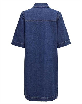 Only - Belle Button Denim Kjole - Dark Blue Denim